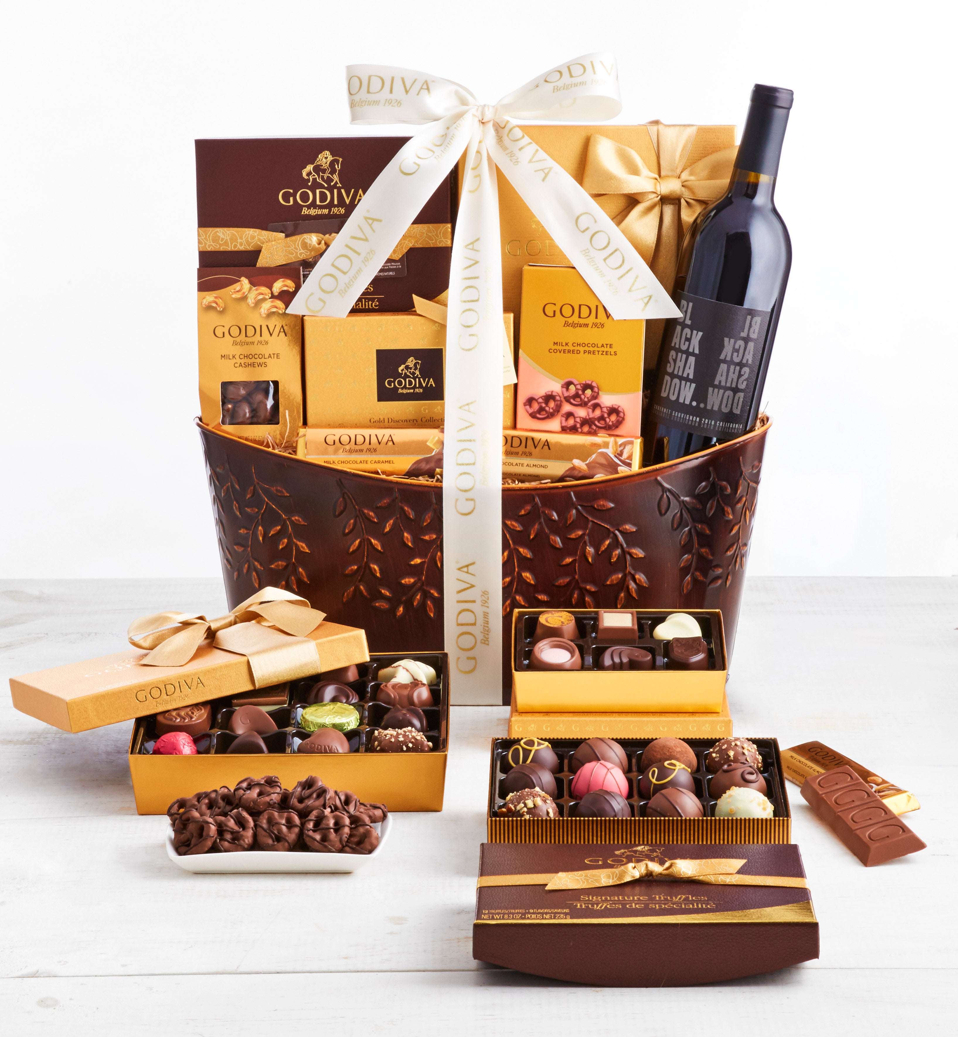 Exclusive Godiva Chocolates & Wine Basket
