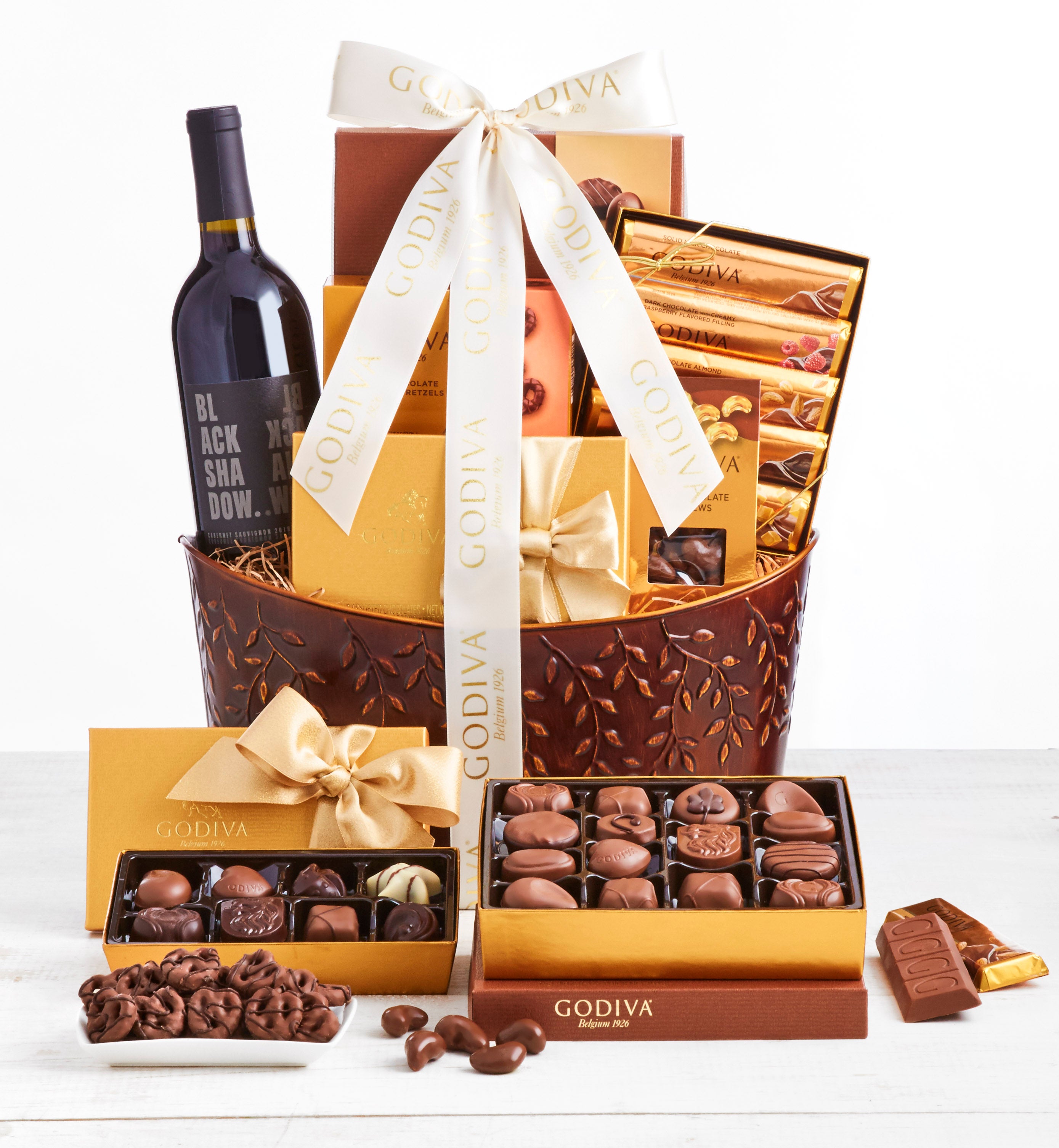 Exclusive Godiva Grand Chocolates & Wine Basket
