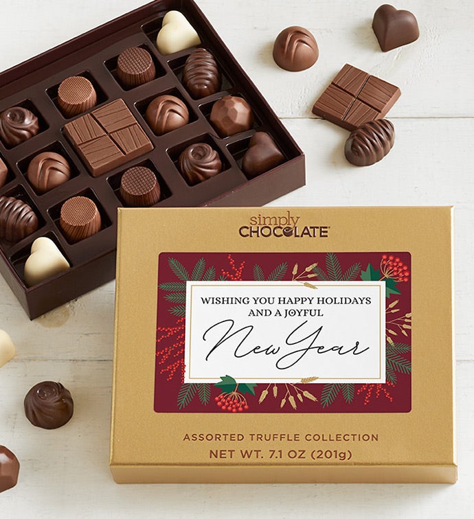 Simply Chocolate® Happy Holidays and Joyful New Year 17pc Choc Box